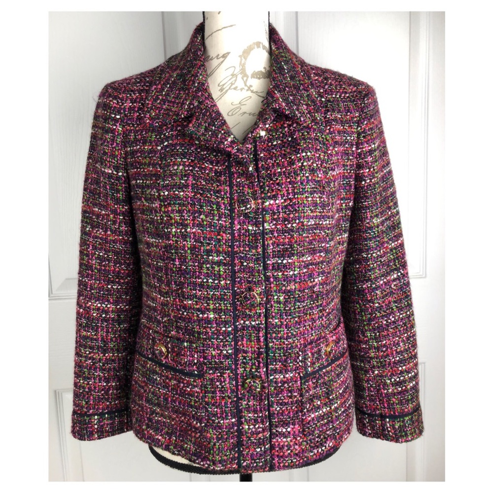 Talbots pink purple green tweed boucle jacket size 6